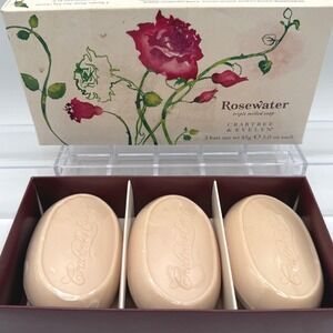 Crabtree‎ & Evelyn VINTAGE 80's Rosewater Triple Milled Soap Bars Set of 3 NEW